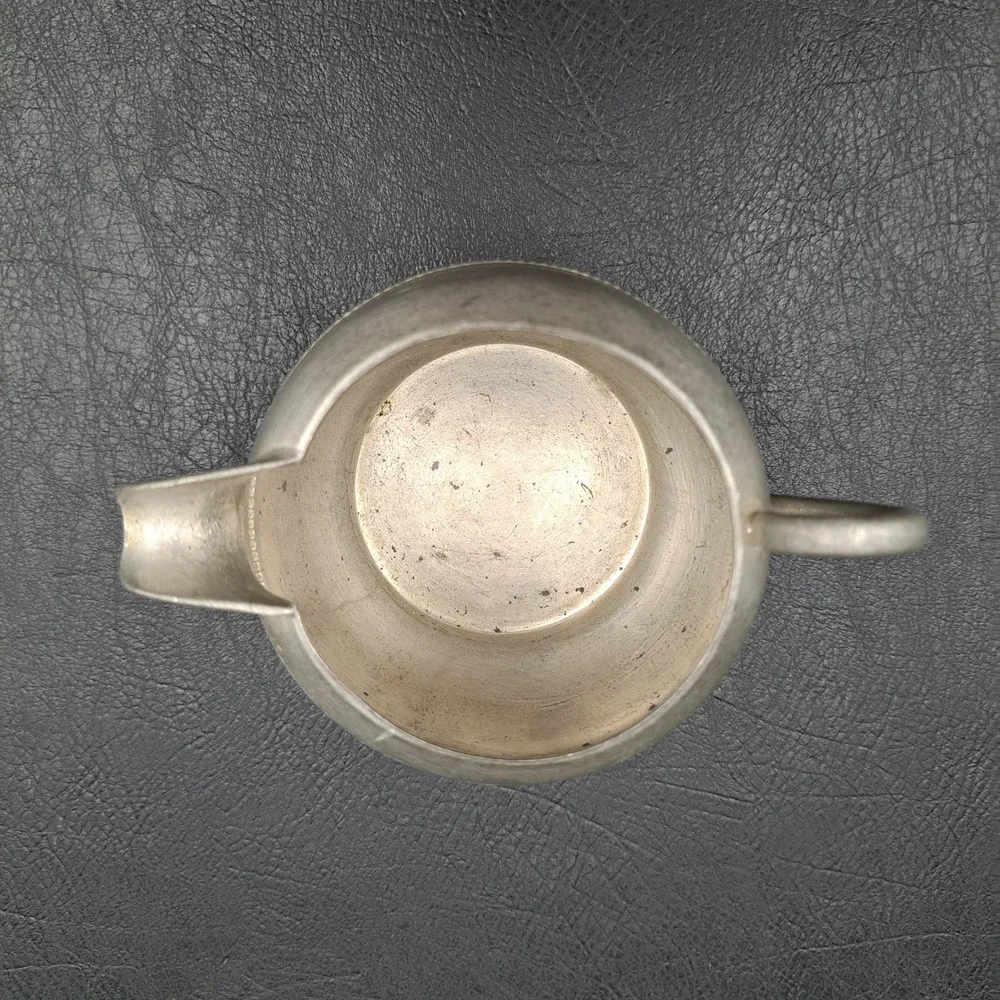Vintage Genuine Pewter Creamer Pitcher Small Beaded Trim Silver Gray Matt Finish